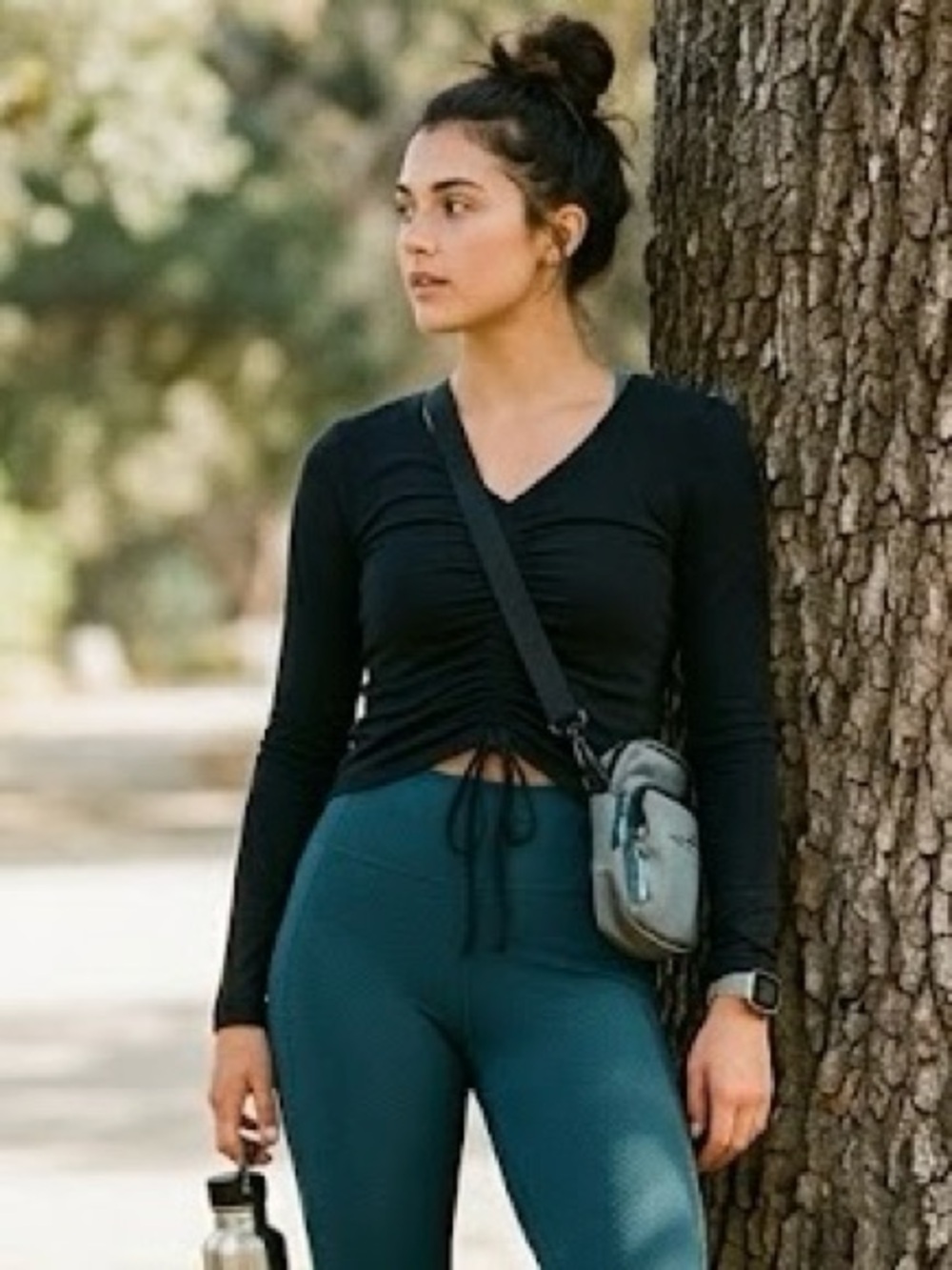 Athleta Crossover Ruched Top in Black